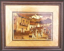 Campesino, dos llamas y totora