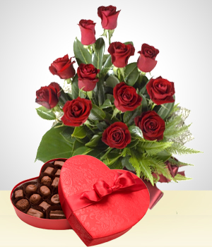 Perfect Match Combo: 12 Roses Bouquet + Chocolates