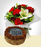 Christmas Arrangments - Christmas combo: Flowers + cake