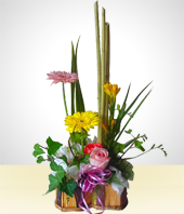 Gerbera daisies - Rustic Vase Heart Shaped Flower Arrangement