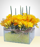 Alstroemerias - Glass Bowl  Flower Arrangement with yellow gel filling