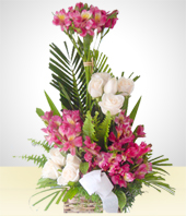 Condolences - Flower Arrangement with purple Alstroemerias and Roses