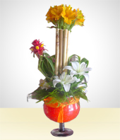 Alstroemerias - Iris Arrangement in a Glass Vase