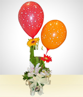 Anniversaire - Composition dAnniversaire: Fleurs avec Ballons
