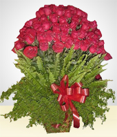 Rote Rosen - Rosenfeuerwerk (rot): Gesteck aus 100 Rosen
