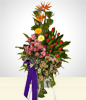 Condolence Flowers Arrangement with Roses & Gerberas in Tripod.