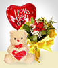 Tenderness Combo: 6 Roses Bouquet + Balloon + Teddy Bear