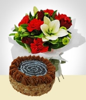 Fleurs et cadeaux - Combo de Nol: Fleurs + Gateau