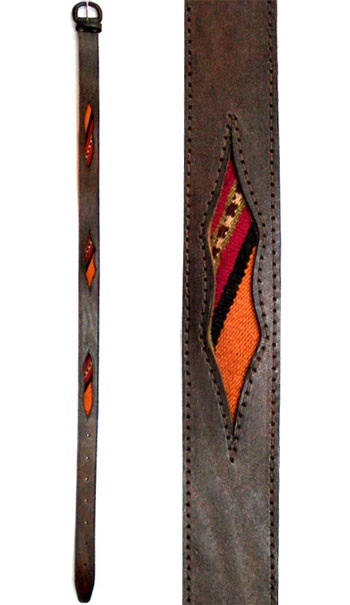 Leather belt with antique awayo- multicoloured