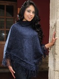Poncho Azul - Flores en Macram
