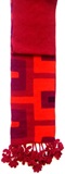 Red scarf with flower fringes