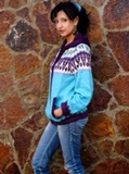 Sweater with zipper and hood - turquoise