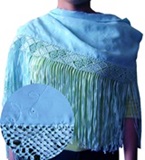 Shawl  Blue spring  - embroidered with macram