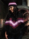 Poncho with cap - Purple stripes
