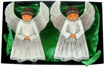 Par de Angeles de Madera - Pintados a Mano