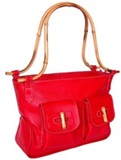 Sac  Main en Cuir de Lama   Bambou   - Rouge