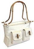 Sac  Main en Cuir de Lama   Bambou    - Blanc