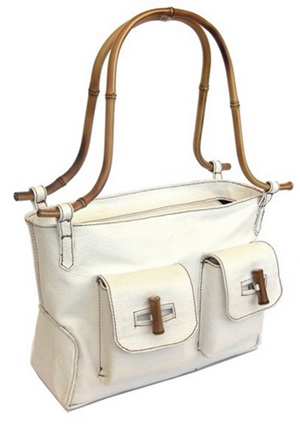 Sac à Main en Cuir de Lama   Bambou    - Blanc