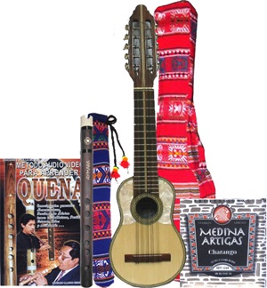 Set Paya - Charango y quena profesional + fundas + accesorios