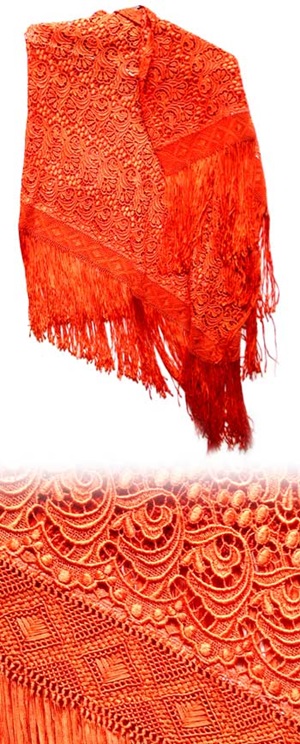 Manta de cholita con macramé- naranja