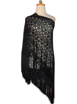 Soie et Macramé  Châle - Noir