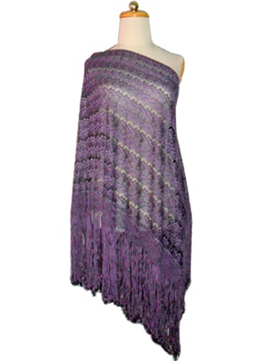 Silk shawl with Macramé - Purple