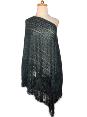 Mantilla de Seda y Macramé  Verde