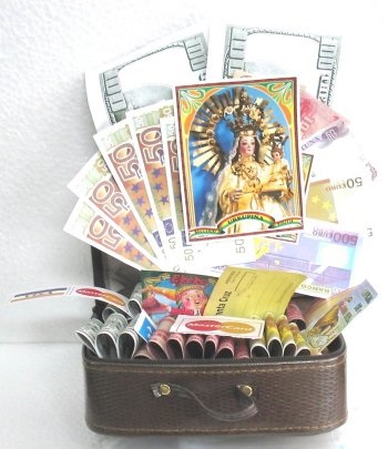Suitcase with Bolivian and Dollar Bills